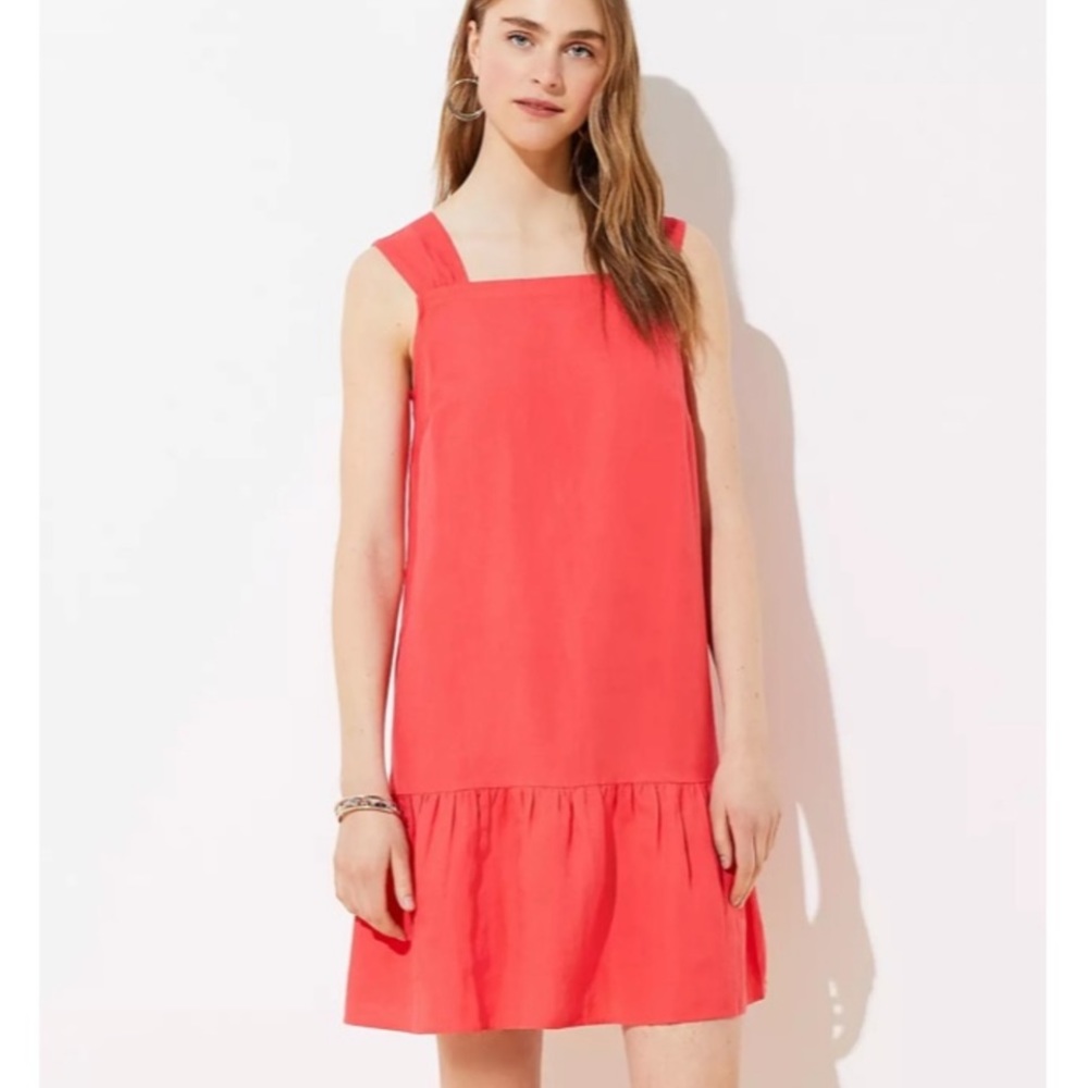 LOFT- ANN TAYLOR PINK DRESS Square Neck Sleeveless Flounce Dress MP